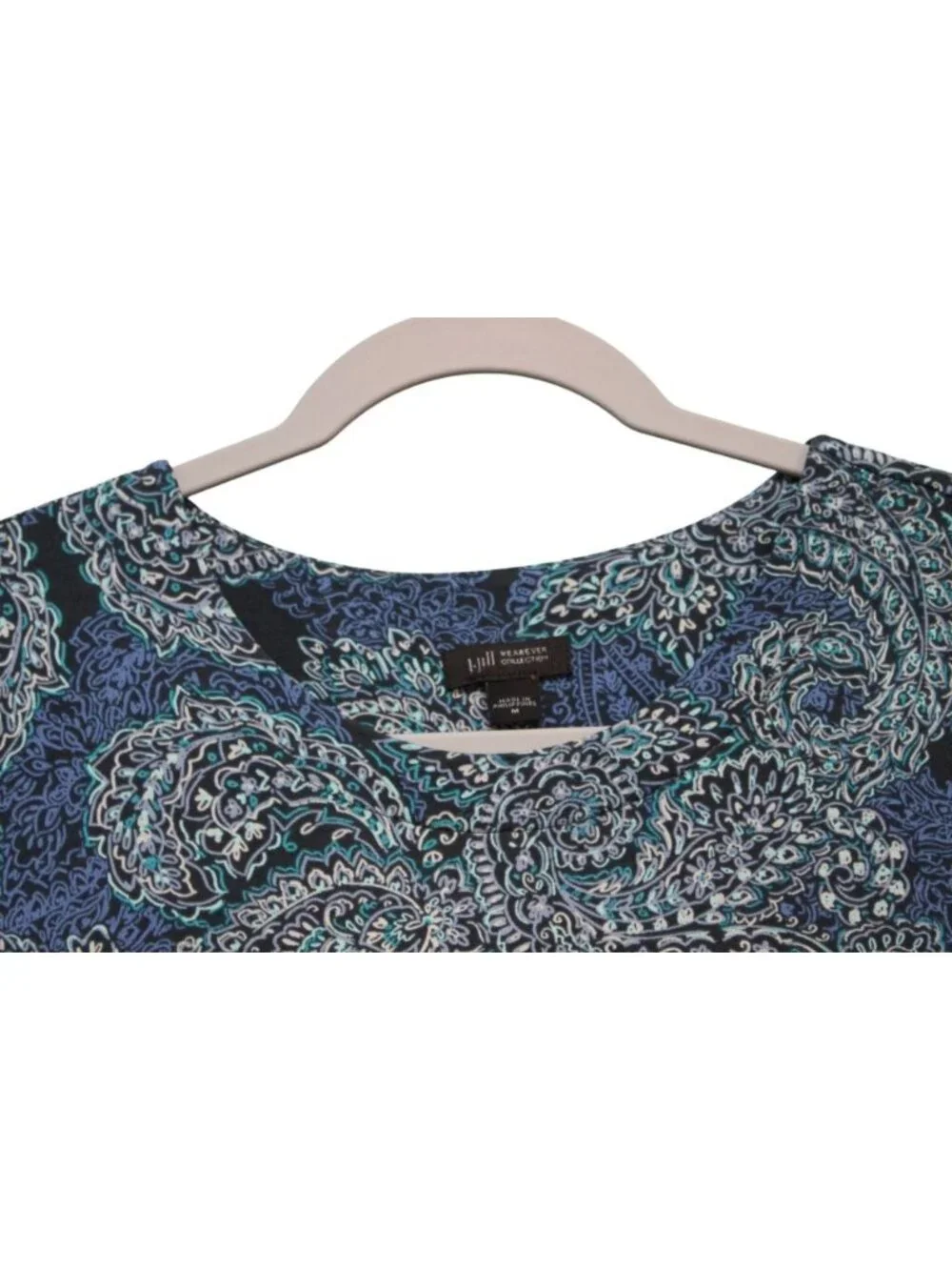 J Jill Wearever Collection Dress Medium Paisley Stretch Knit Knee Length Pockets - Picture 11 of 13